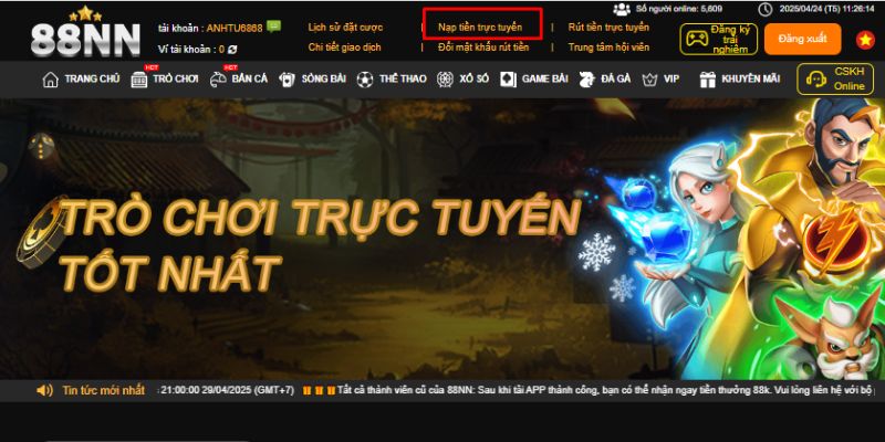 Nạp tiền 88nn đang hỗ trợ các phương thức nào?