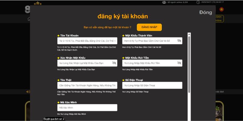 Bấm chọn Đăng ký và nhập dữ liệu theo yêu cầu